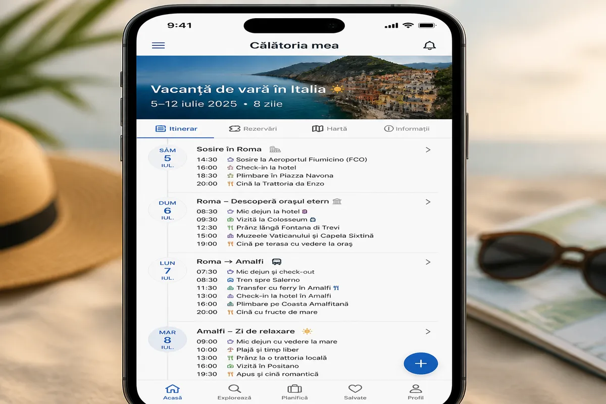 aplicație planificare vacanță vară smartphone itinerar