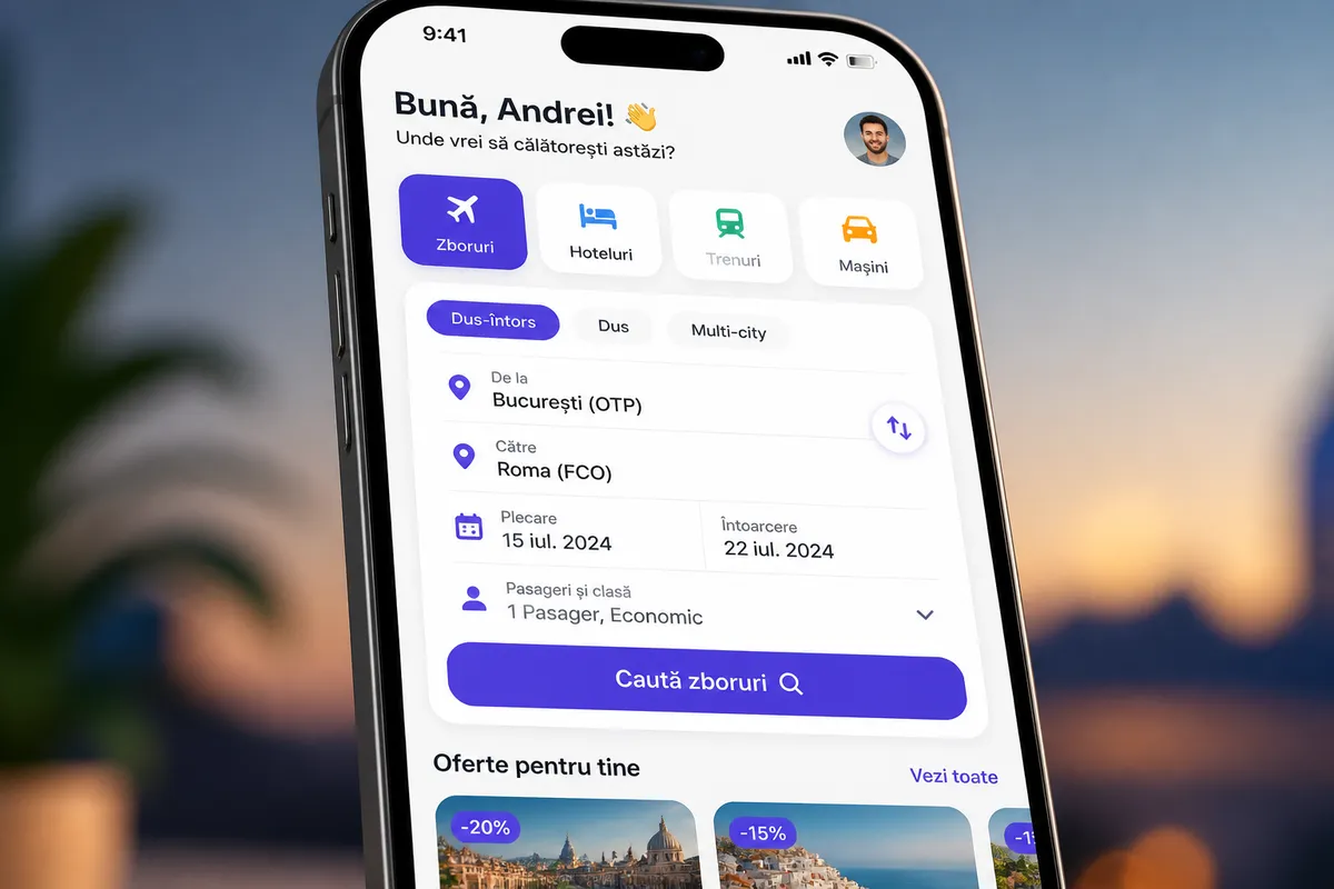 design UI UX aplicație călătorie interfață modernă