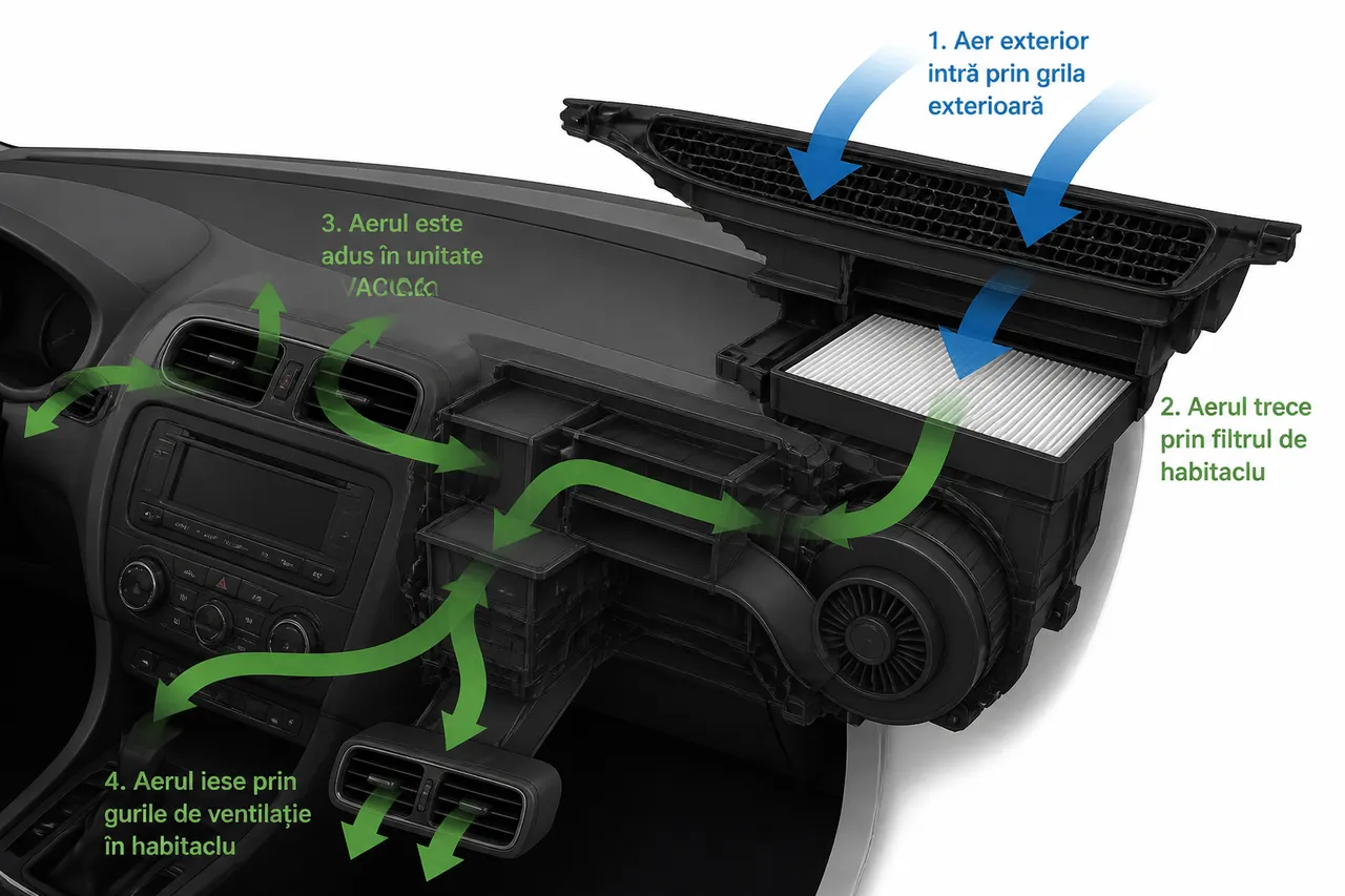 filtru de habitaclu și circulația aerului în automobil